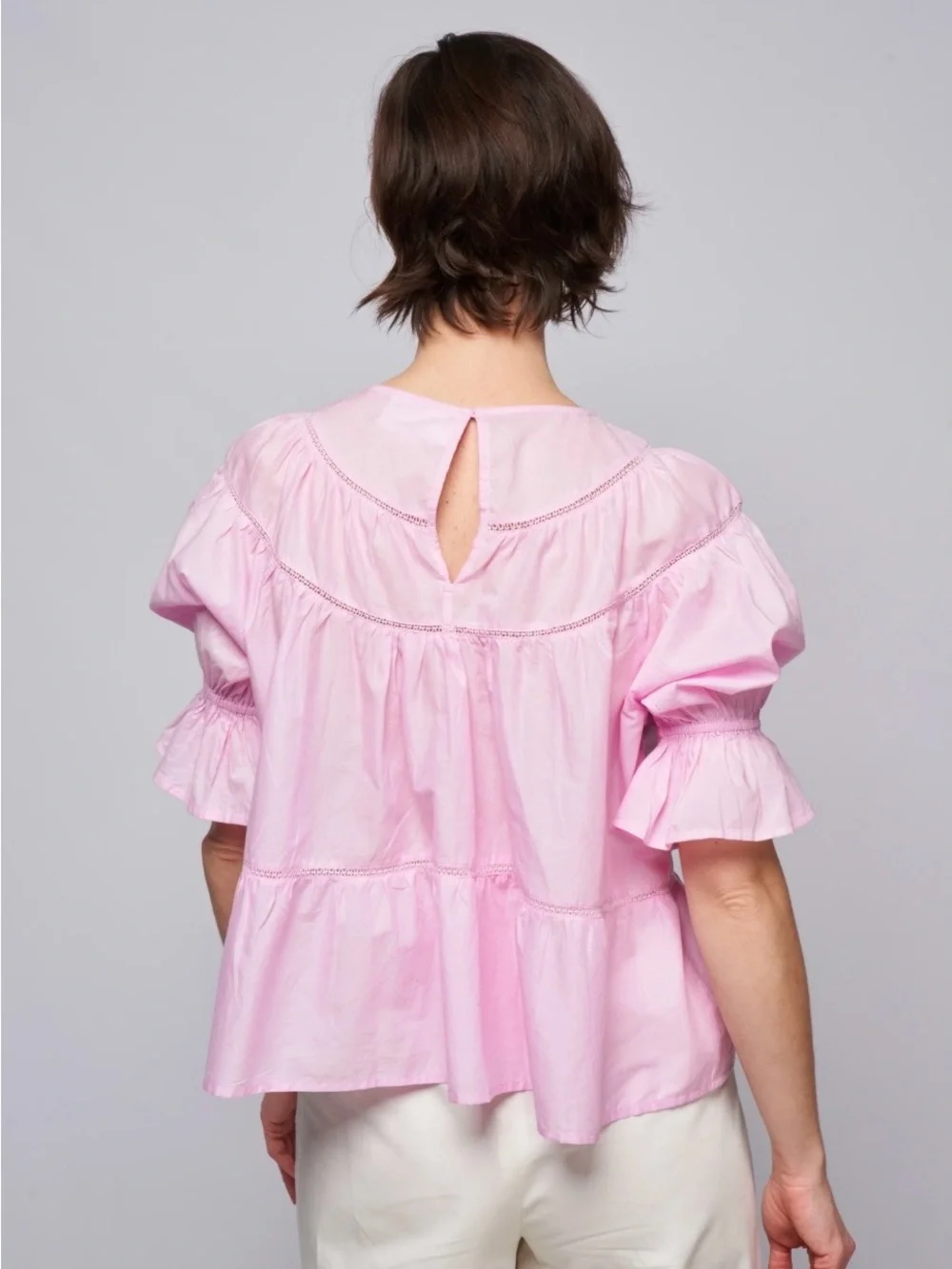 MERLETTE NWOT Sol Top in Pink Peony Babydoll Tiered Size Small